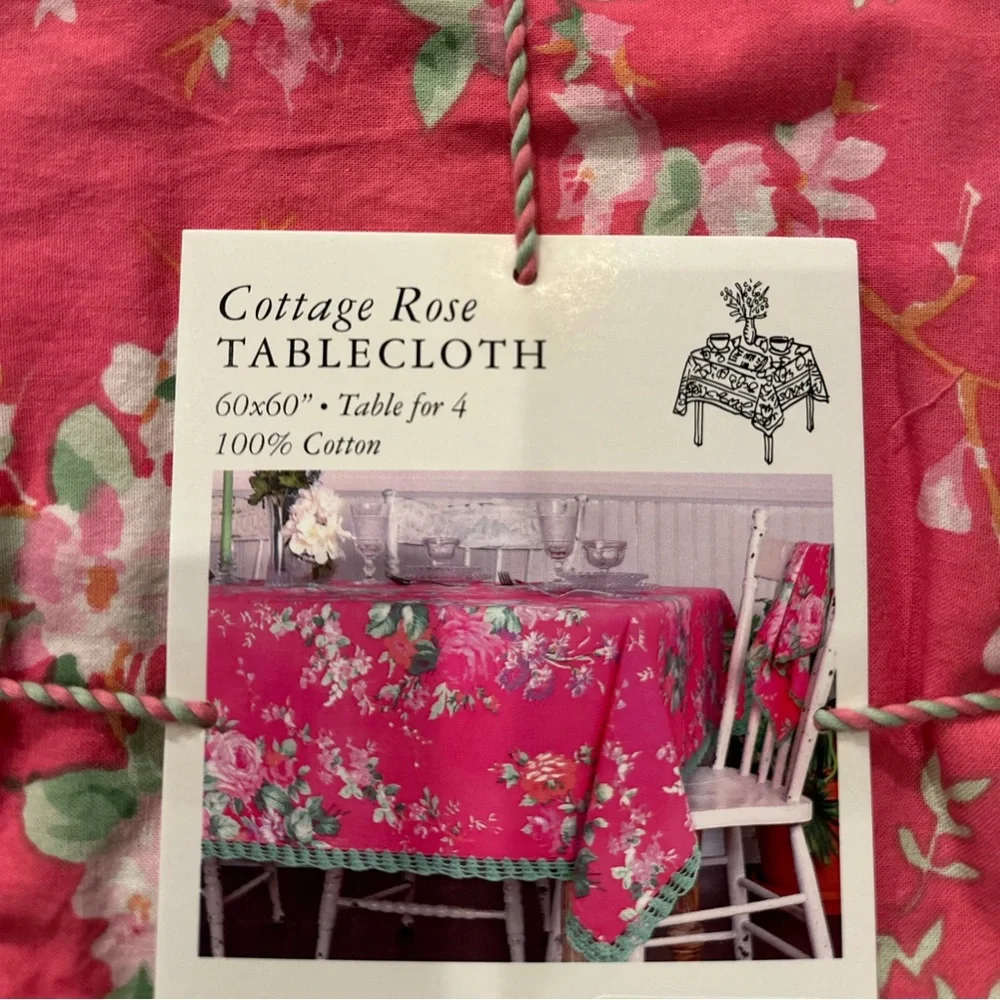 April Cornell spring Cottage rose table cover cloth 60 X 60 embroidered green